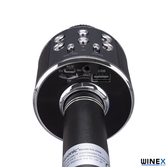 Picture of Winex UsbA+TF Sd Kart+3.5mm Aux Girişli Bluetooth Karaoke Mikrofonu Siyah - copy
