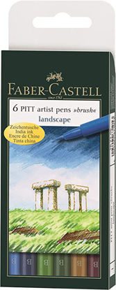 Picture of Faber-Castell Pitt Artist Landscape B Size BRush Fiber Tip Drawing Pen 6-Pieces, Assorted