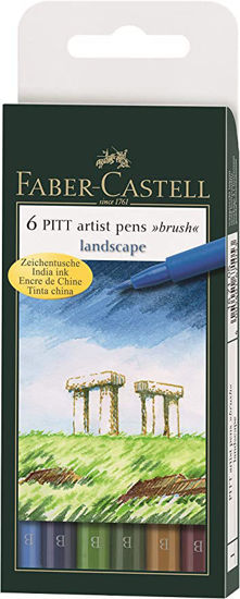 Picture of Faber-Castell Pitt Artist Landscape B Size BRush Fiber Tip Drawing Pen 6-Pieces, Assorted - copy