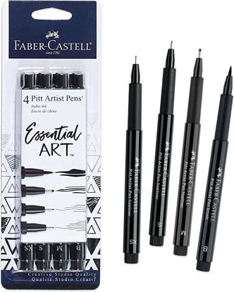 Picture of Faber-Castell Pitt Artist Pens Essential Set - 4 Black Markers, Variety of Nibs