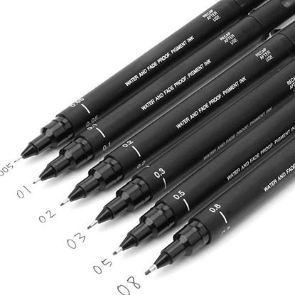 Picture of Uni Pin Drawing Pens/6 Assorted Tip Sizes, Uni Pin Technical Fineliner Pens, Pack Of 6 Assorted Tip Sizes, Black Ink