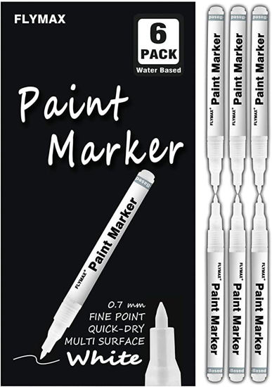 Picture of White Paint Pen, 6 Pack 0.7mm Acrylic White Permanent Marker White Paint Pens for Wood Rock Plastic Leather Glass Stone Metal Canvas Ceramic Marker Extra Very Fine Point Opaque Ink - copy