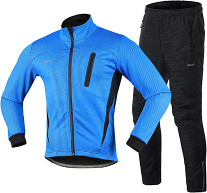 Picture of Labymos Men Winter Cycling Clothing Set Long Sleeve Windproof Bicycle Jersey with Pants Outdoor Cycling Running Sports Jacket Activewear