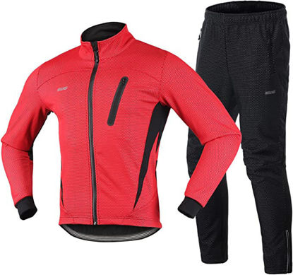 Picture of Men Winter Cycling Clothing Set Long Sleeve Windproof Bicycle Jersey with Pants Outdoor Cycling Running Sports Jacket Activewear